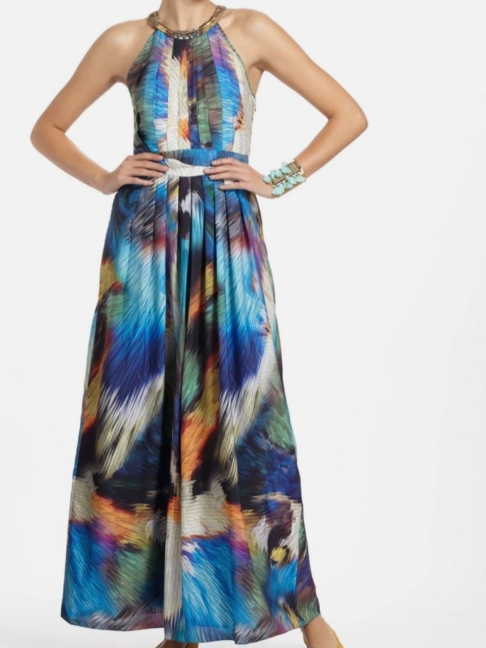 Anthropologie Ranna Gill Vibrant Multicolor Halter Maxi Dress